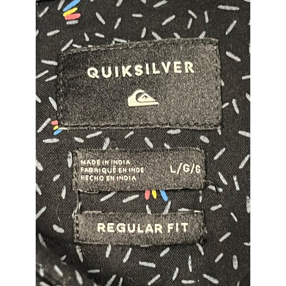 Quiksilver Men Short Sleeve Button Up Shirt Black Regular Fit Large L Surf EUC - Picture 5 of 7